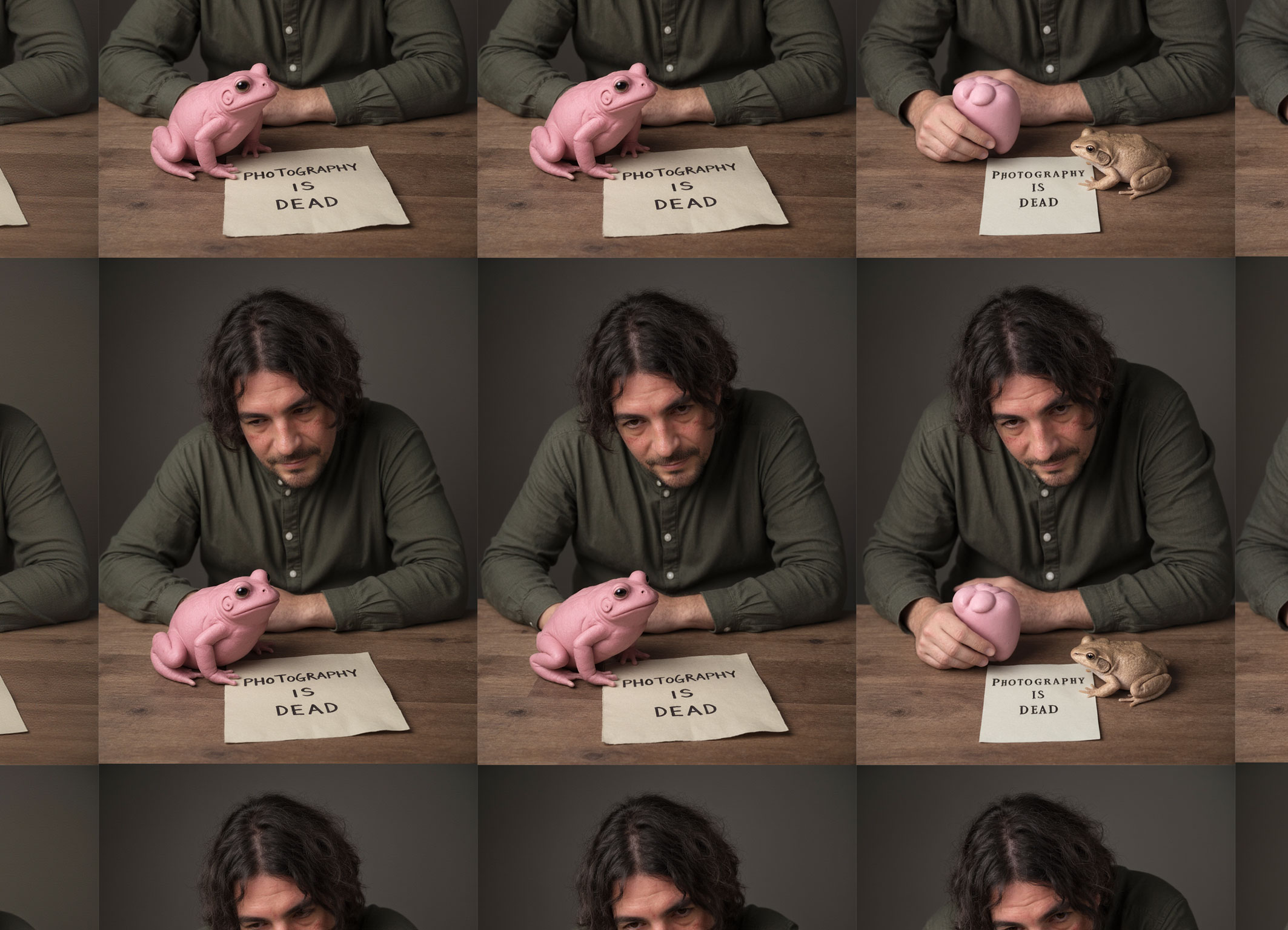 Ausschnitt aus meiner neuen künstlerischen Arbeit: „ An AI image noise for my friend: Me with a pink frog: photography is dead”.