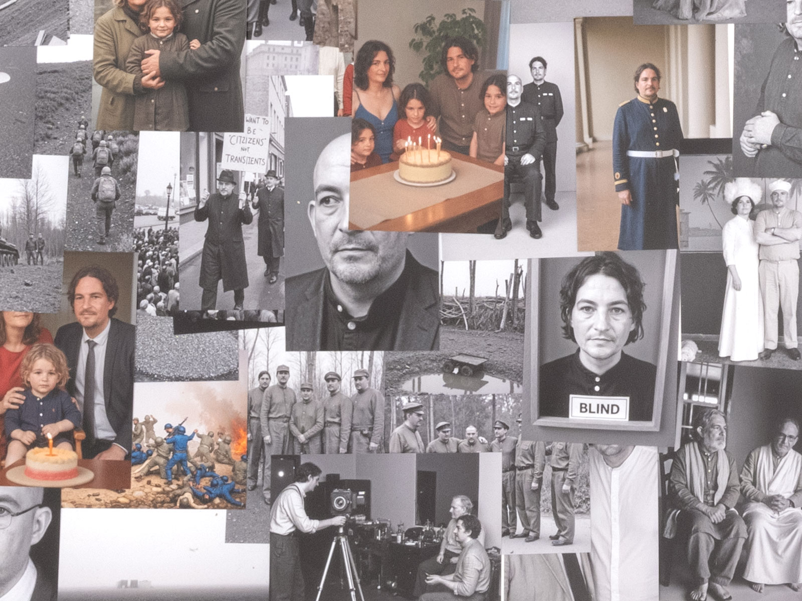 Detailaufnahmen der Arbeit: Sleep Well III. Das 20. Jahrhundert erklärt mit mir selbst mithilfe von KI, Machine-Learning und Fotografie.